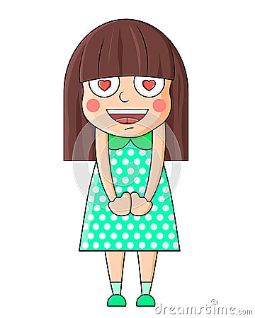 Cute cartoon girl with love in eyes. Vector illustration Vector Illustration