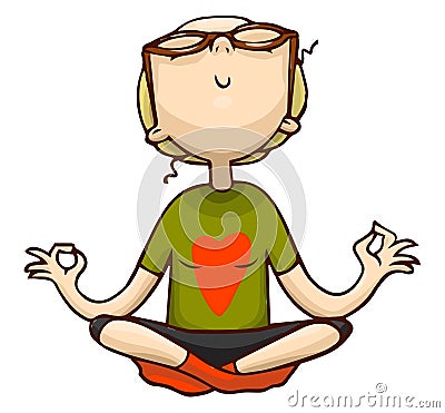 Cute cartoon girl meditation in lotus position. Vector isolated colorful yoga girl illustration Cartoon Illustration