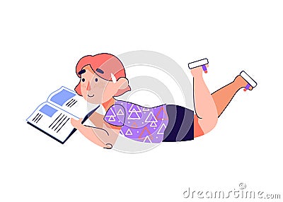 Cute cartoon girl reading a book on floor, sketch vector illustration isolated. Vector Illustration