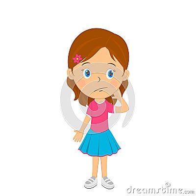 Cute cartoon girl shows doubt Vector Illustration