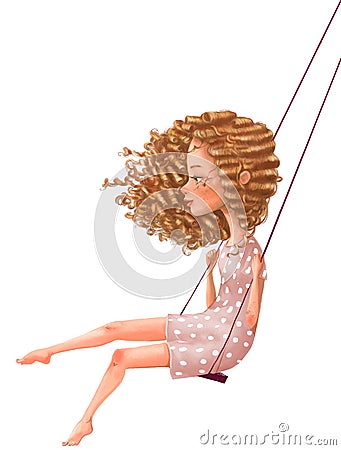 Cute cartoon girl on swing Stock Photo