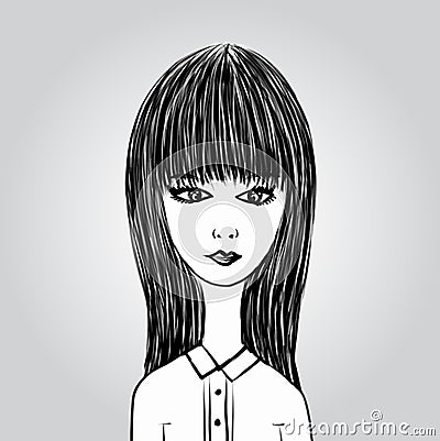 Cute cartoon girl, young Lady in black and white office clothes Vector Illustration