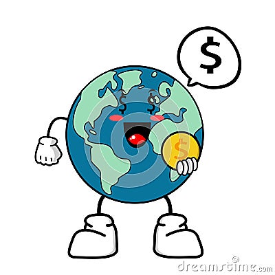 Cute cartoon globe earth takes a break for a while. Earth character with funny style. Flat vector asset design for save earth Vector Illustration