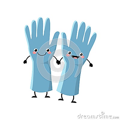 Cute cartoon gloves character vector illustration isolated on white background. Vector Illustration