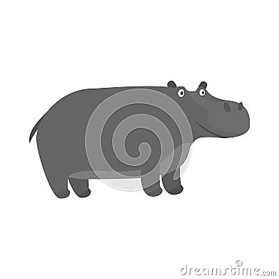 Cute cartoon gray smiling hippo character Vector Illustration