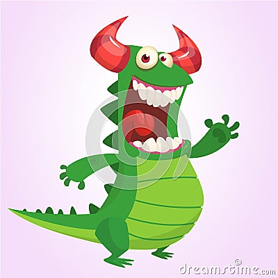 Cute cartoon green dragon. Vector illustration. Dinosaur cartoon Vector Illustration