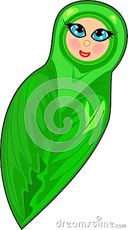 Cute cartoon green pupa of butterfly on white background Stock Photo