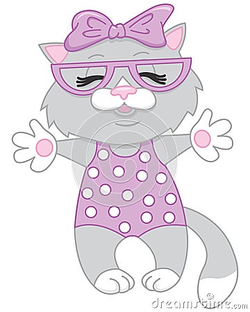Cute cartoon grey kitten Vector Illustration
