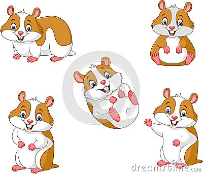 Cute cartoon hamsters collection set Vector Illustration