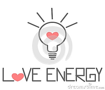 Cute cartoon hand drawn love energy lettering card with light bulb Vector Illustration
