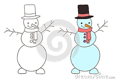 Cute cartoon hand drawn snowman Vector Illustration