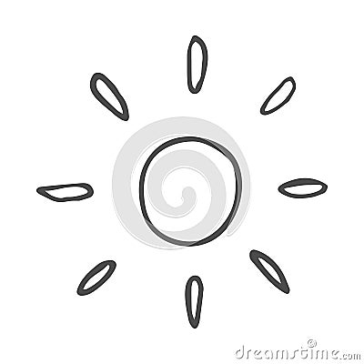 Cute cartoon hand drawn sun drawing. Sweet vector black and white sun drawing. Isolated monochrome doodle sun drawing on Vector Illustration
