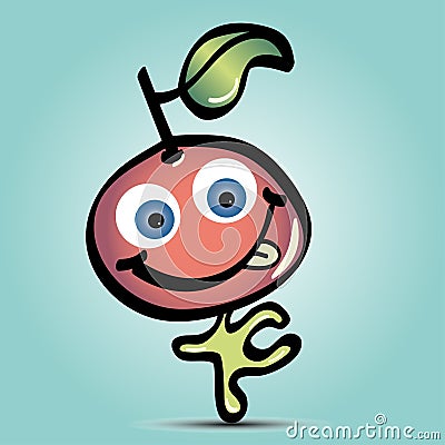 Cute cartoon happy cherry with tongue Stock Photo