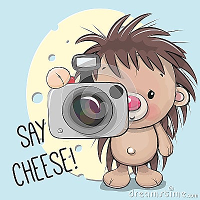 Cute cartoon Hedgehog with a camera Vector Illustration