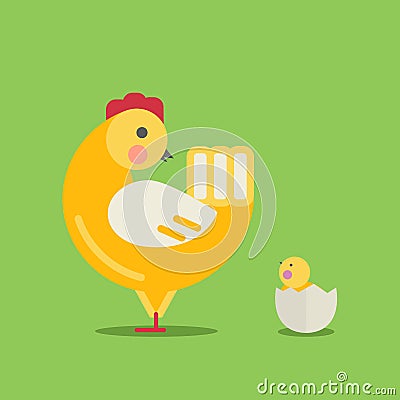 Cute cartoon hen and chick Vector Illustration