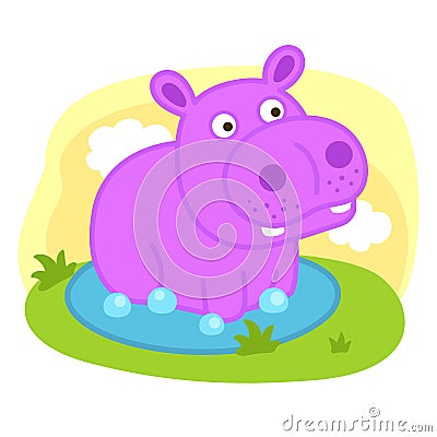 cute cartoon hippo character on white background Vector Illustration