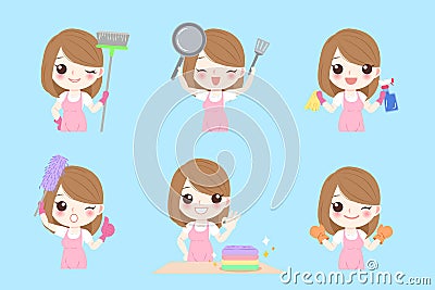 Cute cartoon housewife Stock Photo