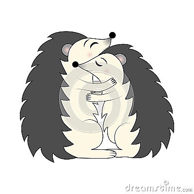 Cute cartoon hugging hedgehogs characters. Flat vector illustration Vector Illustration