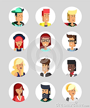 Cute cartoon human avatars Vector Illustration