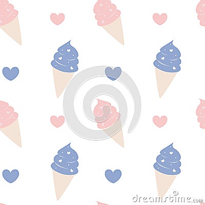 Cute cartoon ice cream pink and blue lovely seamless pattern background illustration Vector Illustration