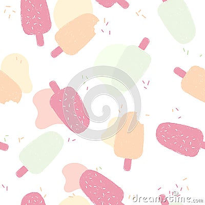 Cute cartoon ice cream. Sweet seamless pattern. Vector Illustration