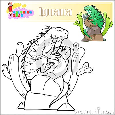 cartoon iguana coloring book Vector Illustration