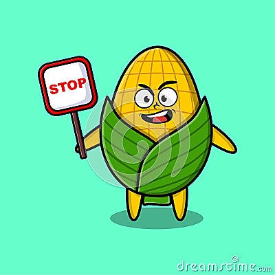 Cute Cartoon illustration corn stop sign board Vector Illustration