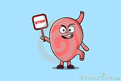 Cute Cartoon illustration Stomach with stop sign Vector Illustration