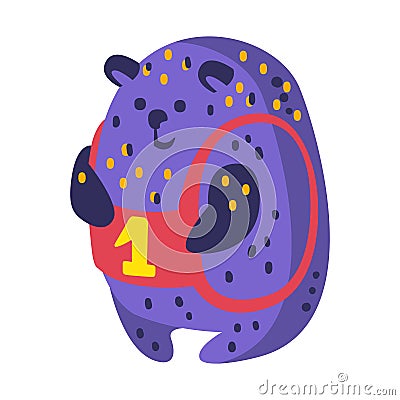 Cute cartoon indigo blue teddy bear with number one sitting. Funny lovely animal colorful character vector Illustration Vector Illustration