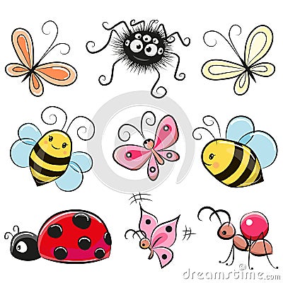 Cute Cartoon insects Vector Illustration