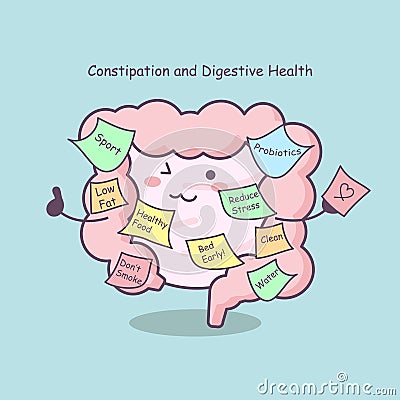 Cute cartoon intestine with reminder Vector Illustration