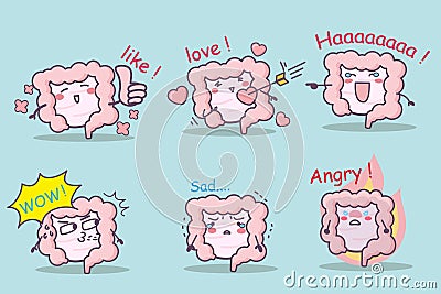 Cute cartoon intestine set Vector Illustration