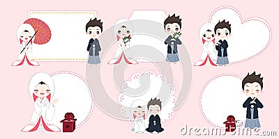 Cartoon japanese wedding couple Vector Illustration