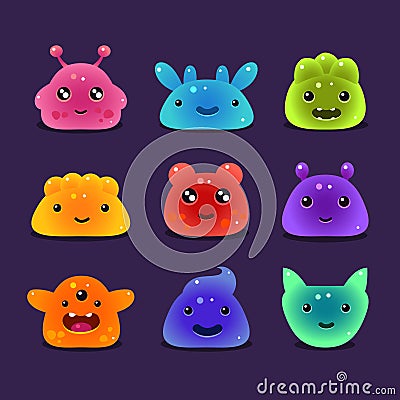 Cute cartoon jelly monsters, vector Stock Photo