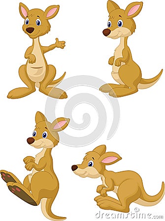 Cute cartoon kangaroo collection set Vector Illustration