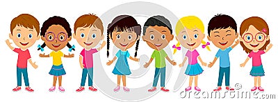 Cute cartoon kids stand together Vector Illustration