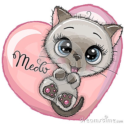 Cute Cartoon Kitten with big eyes Vector Illustration