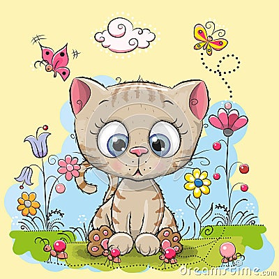 Cute Cartoon Kitten Vector Illustration