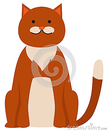 Cute cartoon kitty with ginger colored fur, sitting with a contented face, nice pet vector isolated Vector Illustration