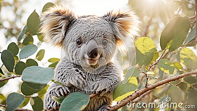 Cute cartoon koala eucalyptus leaves animal leaf nature mammal adorable natural Stock Photo