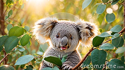 Cute cartoon koala eucalyptus leaves animal leaf nature mammal Stock Photo