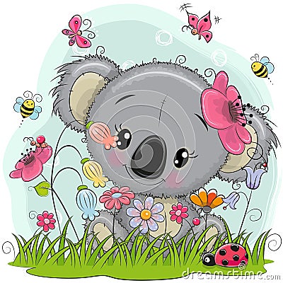 Cute Cartoon Koala on a meadow Vector Illustration