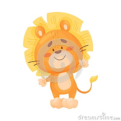 Cute cartoon lion cub stands. Vector illustration on a white background. Vector Illustration