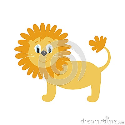 Cute cartoon lion isolated on white background. Vector Illustration