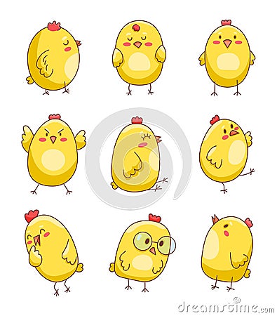 Cute cartoon little chicken. Easter bird symbol Stock Photo