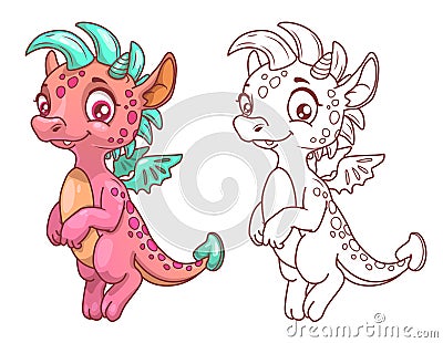 Cute cartoon little dragon Vector Illustration