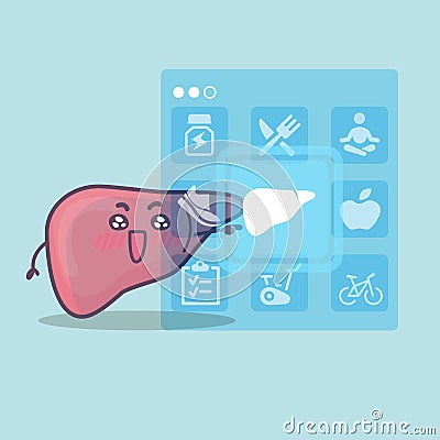 Cute cartoon liver touch icon Vector Illustration