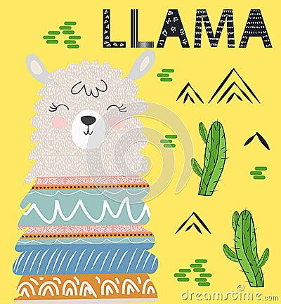 Cute cartoon llama alpaca vector graphic design set. Hand drawn llama character illustration Cartoon Illustration