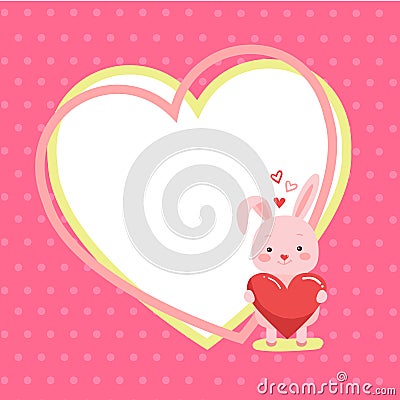 Cute cartoon lovely rabbit with pink large heart Vector Illustration