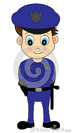 Cute Cartoon Male Police Officer in Blue Uniform Vector Illustration